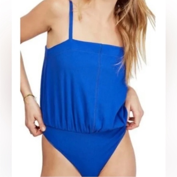 Free People blue thong tank bodysuit top- EUC - Picture 1 of 8